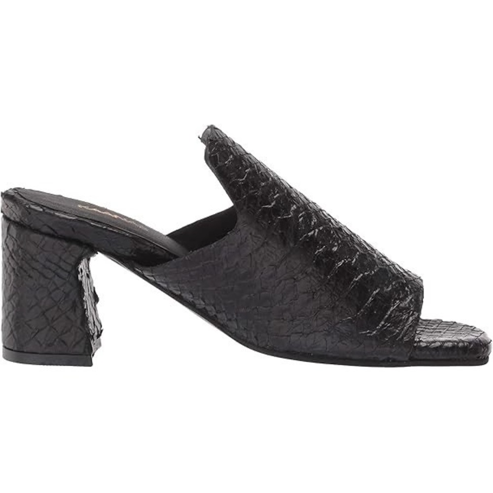 KAANAS Square Toe Black Snake Embossed Block Heel Slip On Mules Shoes 8